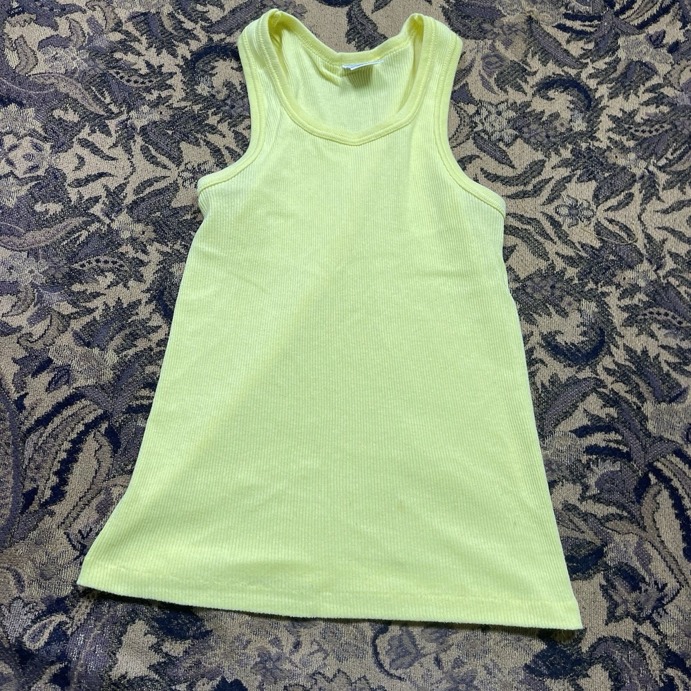 Vtg 80s Breeze Yellow Blank Ribbed Tank Top Shirt Womens Size M